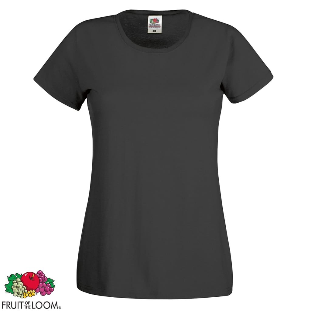5 Fruit of the Loom Ladies Round Neck T-shirt Cotton Black M